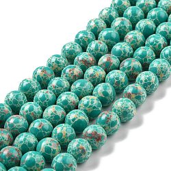 Fili di perle di diaspro imperiale sintetico, tinto, tondo, verde mare chiaro, 10mm, Foro: 1.4 mm, circa 38pcs/filo, 14.57'' (37 cm)