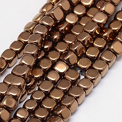 Electroplate Non-magnetic Synthetic Hematite Beads Strands, Cube, Grade A, Copper Plated, 3x3x3mm, Hole: 1mm, about 127pcs/strand, 16 inch
