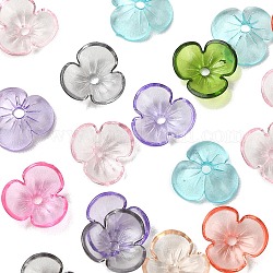 Tapas de abalorios de acrílico transparentes, 3-pétalo de flor, color mezclado, 10x3mm, agujero: 1.4 mm