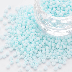 8/0 Opaque Glass Seed Beads, Round Hole, Frosted Colours, Round, Light Blue, 3~4x2~3mm, Hole: 0.8mm, about 15000pcs/Pound