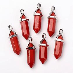 Pendentifs pointus en jaspe rouge naturel à double terminaison, avec pendentif en alliage aléatoire, balle, platine, 36~45x12mm, Trou: 3x5mm, pierre précieuse: 10 mm de diamètre