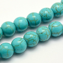 Synthetic Turquoise Beads Strands, Dyed, Round, Turquoise, 8x7~7.5mm, Hole: 1mm, about 50pcs/strand, 14.5 inch(37cm)