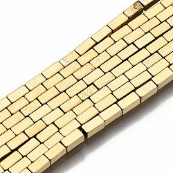Electroplate Non-magnetic Synthetic Hematite Beads Strands, Cuboid, Real 18K Gold Plated, 3.5x1.5x1.5mm, Hole: 0.8mm, about 128~134pcs/strand, 15.75 inch~15.98 inch(40cm~40.6cm)