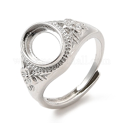 Brass Flower Adjustable Ring Components, Pad Ring Settings, Oval, Platinum, US Size 8 1/2(18.5mm), Tray: 10.5x8.5mm