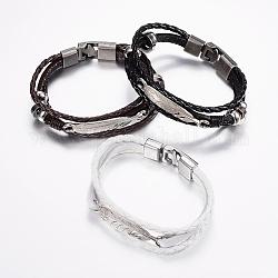 Lederband Multi-Strang-Armbänder, mit Alu-Befund, Mischfarbe, 8-1/4 Zoll (210 mm), 11x4 mm