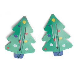 Bicarbonato di ferro verniciato a scatto clip di capelli, per Natale, alberi di Natale, verde, 54.5x35x3.9mm