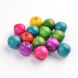 Natural Wood Beads, Macrame Beads Large Hole, Barrel, Mixed Color, Lead Free, Dyed, 13mm, hole: about 4mm, about 1200pcs/1000g