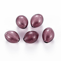 Perle di globo di vetro soffiato a mano trasparente, motivo a strisce, ovale, rosa antico, 15~16x11~12mm, Foro: 1.5~2.2 mm