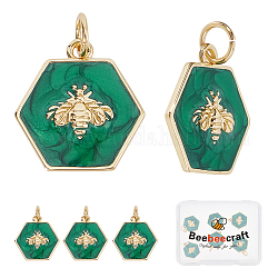 Beebeecraft 1 Box 6Pcs Hexagon Charms 18K Gold Plated Brass Bee Green Enamel Charm Pendants with Jump Ring for Jewelry Making Necklace Bracelet DIY Crafts