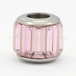 Abalorios europeas de vidrio, abalorios grandes de tambor agujero, con 304 núcleo de acero inoxidable, facetados, rosa, 11x10mm, agujero: 5 mm