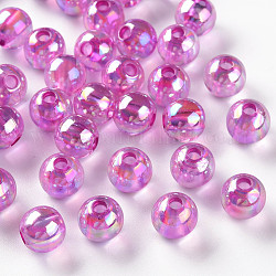 Perles en acrylique transparente, de couleur plaquée ab , ronde, violette, 8x7mm, Trou: 2mm, environ 1745 pcs/500 g