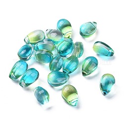 Perle di vetro trasparente, perline forate, lacrima, turchese, 9x6x5mm, Foro: 1 mm