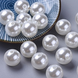 Perline acrilico perla imitato, tinto, tondo, bianco, 10x9.5mm, Foro: 2.5 mm, circa 1070pcs/libbra