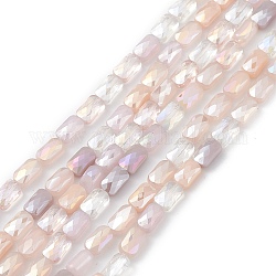 Brins de perles de verre de galvanoplastie de couleur dégradée, de couleur plaquée ab , facette, rectangle, rose brumeuse, 6.6x4.4x3mm, Trou: 1mm, Environ 77~83 pcs/chapelet, 20.59~21.46 pouce (52.3~54.5 cm)