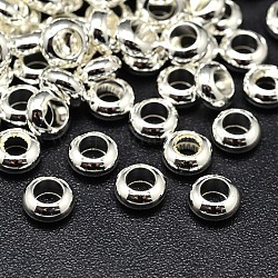 Laiton rondes plat séparateurs perles, couleur d'argent, 7x3mm, Trou: 3.5mm