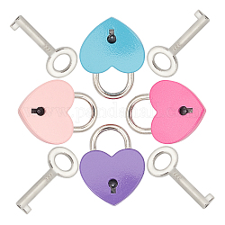 Gorgecraft 4 Sets 4 Colors Alloy Padlock Mini Lock with Key, for Jewelry Box Storage Box Diary Book, Heart, Mixed Color, 25x32x6.5mm, 1set/color