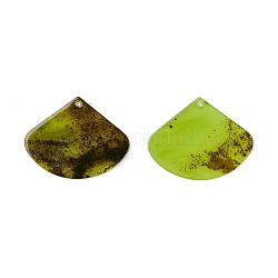 Pendentifs acryliques, pour les accessoires de boucle d'oreille de bricolage, fan, vert olive, 26.5x33.5x2mm, Trou: 1.6mm