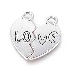 Valentines for Him Gift Ideas Tibetan Style Alloy Pendants, Cadmium Free & Lead Free, Heart, Antique Silver, 23x11x2mm, Hole: 3mm