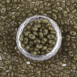 Grade A Glass Seed Beads, Czech Glass Beads, Imitation Jade Peanut Beads, Dark Green, 6x3mm, Hole: 1.2mm, about 95pcs/10g