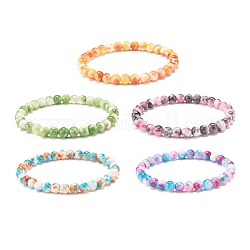 Natural White Jade Round Beaded Stretch Bracelet, Gemstone Jewelry for Women, Mixed Color, Inner Diameter: 2-1/4 inch(5.6cm), Beads: 6.5mm