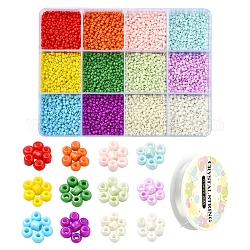 Kit para hacer pulseras con cuentas de semillas de color caramelo, incluyendo cuentas de semillas de vidrio redondas, hilo elástico, color mezclado, abalorios: 1.5~2 mm, agujero: 0.5~1 mm, 9600 unidades / caja