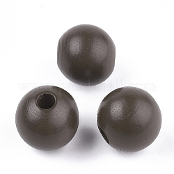Perline europee in legno naturale verniciato, perline con foro grande, tondo, marrone noce di cocco, 16x15mm, Foro: 4 mm