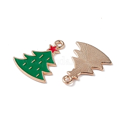 Noël pendentifs émail en alliage, sapin de noël avec breloque étoile, or clair, verte, 20x16x1mm, Trou: 2mm