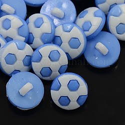 Thème sportif, Boutons en acrylique, 1-trou, teinte, ballon de football / soccer, bleuet, 13x4mm, Trou: 3x2mm