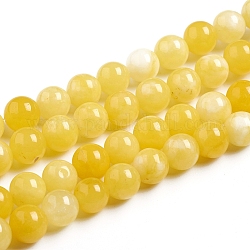 Chapelets de perles de jade blanche naturelle, imitation couleur ambre, teinte, ronde, or, 8mm, Trou: 0.8mm, Environ 47 pcs/chapelet, 14.96 pouce (38 cm)