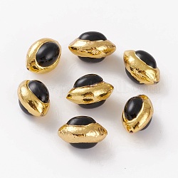 Perles d'onyx noires naturelles et teintes, avec bord en laiton doré, ovale, 27.2~28.4x19.1~20.9x18.4~19.9mm, Trou: 1~1.2mm
