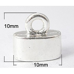 Alloy Cord Ends/Tips, Nickel Free and Lead Free, Rectangle, Silver, 10x10x5mm, Hole: 2.5mm
