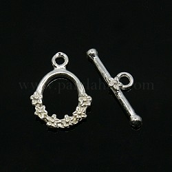 Brass Toggle Clasps, Silver, Ring: 18x13.5x3mm, Bar: 20x6x3.5mm, Hole: 2mm