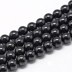 Chapelets de perles en tourmaline noire naturelle, ronde, 8~9mm, Trou: 1mm, Environ 45~48 pcs/chapelet, 15.7 pouce