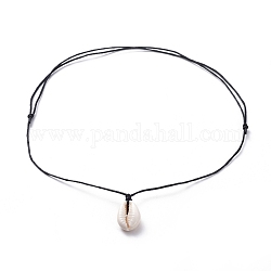 Pendentifs ajustables, avec cordon en coton ciré et perles coquillage cauri, noir, 13.94 pouce ~ 28.74 pouces (35.4~36.5 cm)