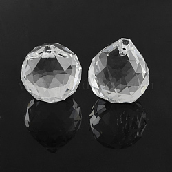 Faceted Teardrop Glass Pendants, Display Decoration, Clear, 34x31mm, Hole: 2mm