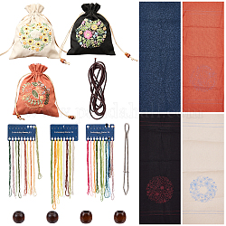 Wadorn 3 Sets DIY-Canvas-Taschen-Stickset, DIY-Kordelzug-Canvas-Taschen-Set mit Blumenmuster und Anleitung, DIY-Nadelspitzen-Näh-Basteltasche, Starter-Set für Frauen, Aufbewahrungstasche, Geschenk