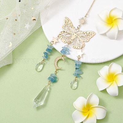 Аквамарин со стеклянными подвесками HJEW-TA00129-01-1