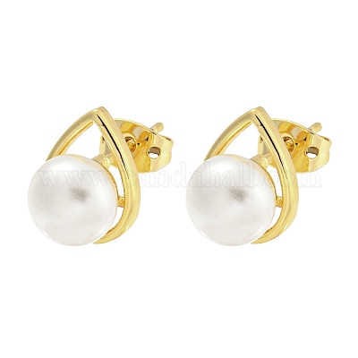 Veri orecchini a bottone in ottone placcato oro 18k&nbsp;EJEW-P2261-46G-05-1