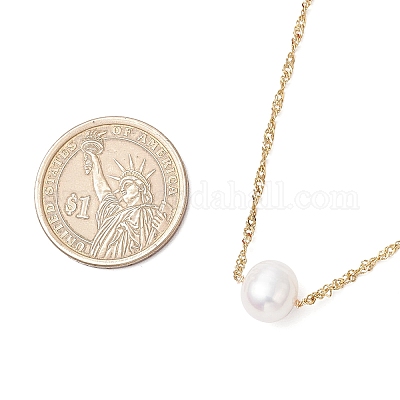 Натуральный культивированный пресноводный жемчуг картофельный кулон 304 нержавеющая сталь сингапурские цепочки ожерелья NJEW-JN05273-01-1