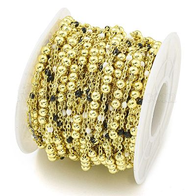 Цепочка из латунных эмалевых круглых бусин CHC-G022-07G-10-1