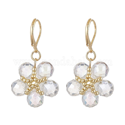 Комплекты из стеклянных и стеклянных бусин с подвесками в виде цветов и серег-колец SJEW-MZ00011-1