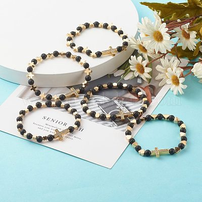 Браслет с поперечными кубическими циркониевыми бусинами BJEW-JB07198-1