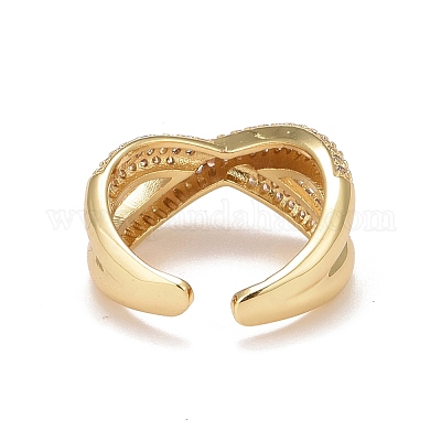 Кольцо-манжета с прозрачным кубическим цирконием и крест-накрест RJEW-G251-05G-1