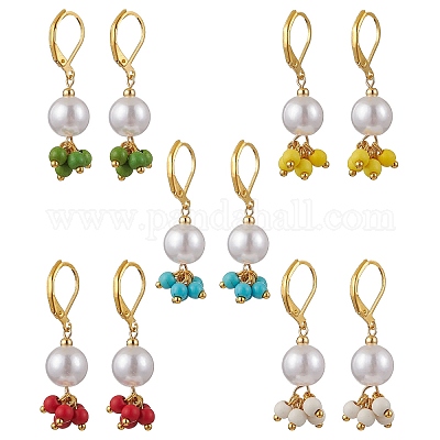 5 пара круглых серег с застежкой-русалкой из латуни EJEW-JE06367-1