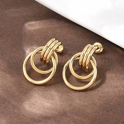 Серьги-гвоздики с закрученным кольцом из нержавеющей стали 304 EJEW-P324-06G-1