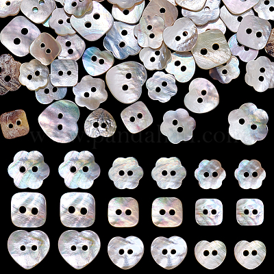 90 шт. 9 стиля 2-дырочные натуральные ракушечные пуговицы BUTT-PH0001-49-1