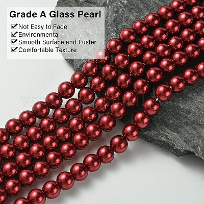 Круглые бусины из экологически чистого окрашенного стекла с жемчугом HY-A008-8mm-RB038-1