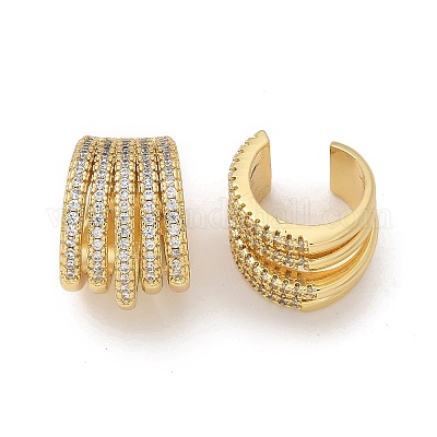 Прозрачные серьги-каффы с несколькими линиями кубического циркония EJEW-R150-04G-1