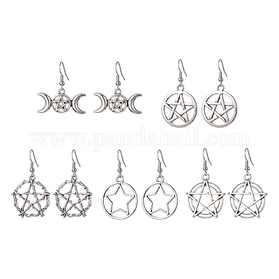 5 пара серег с подвесками из сплава 5 стилей EJEW-JE05551-S-1