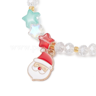 Браслеты с подвесками Санта-Клауса из сплава и эмали на рождественскую тематику BJEW-MZ00190-03-1